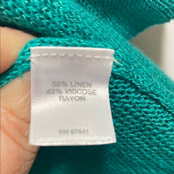J. Jill Linen Blend Teal Open Front Cardigan Sweater - Picture 3 of 6